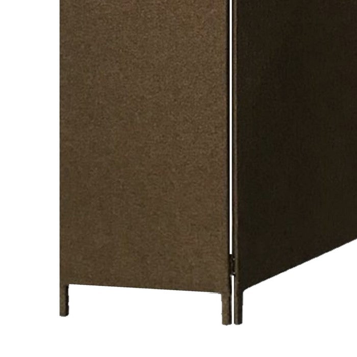 3 Panel Fabric Upholstered Wooden Screen with Straight Legs, Brown