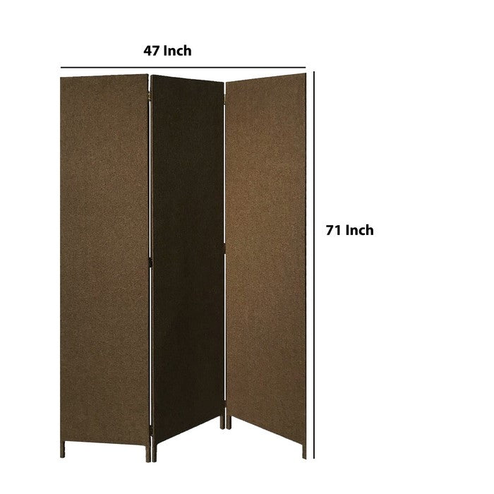 3 Panel Fabric Upholstered Wooden Screen with Straight Legs, Brown