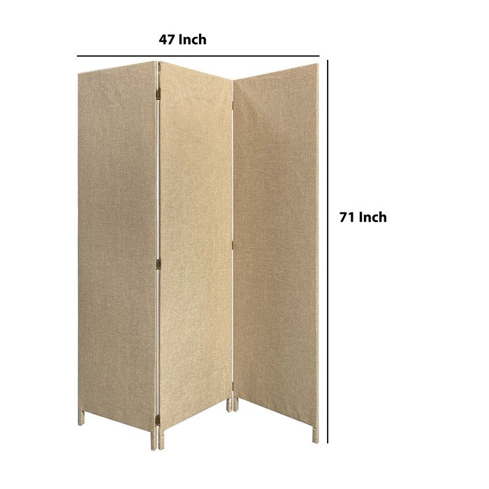 3 Panel Fabric Upholstered Wooden Screen with Straight Legs, Beige