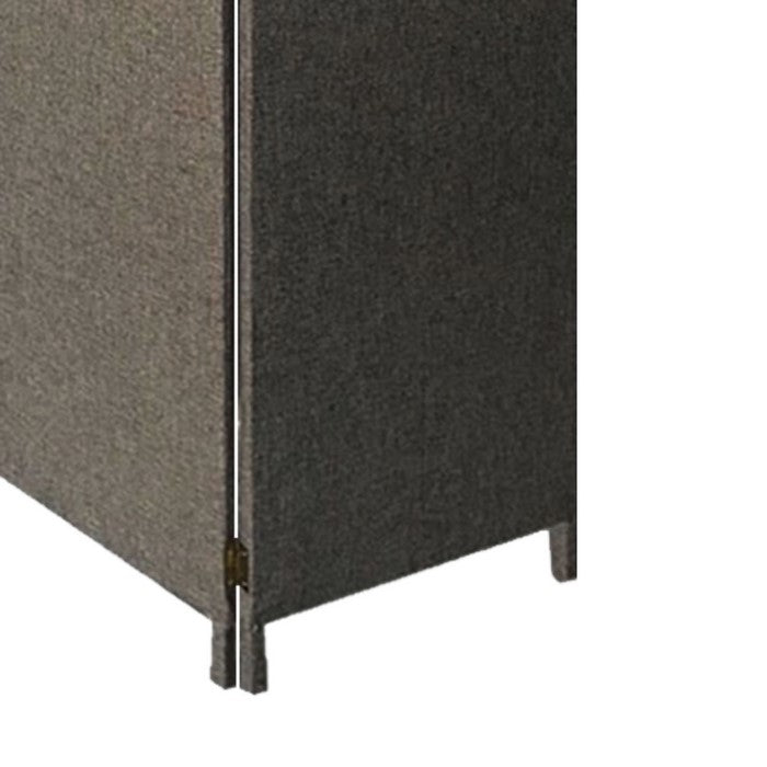 3 Panel Fabric Upholstered Wooden Screen with Straight Legs, Gray
