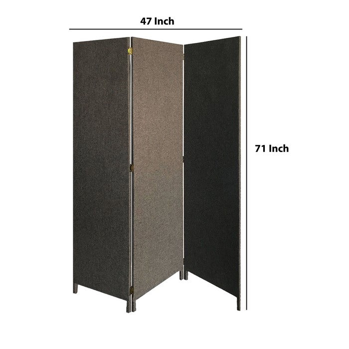 3 Panel Fabric Upholstered Wooden Screen with Straight Legs, Gray