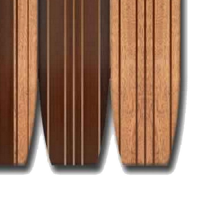 3 Panel Wooden Screen with Surfboard Shape Design, Brown