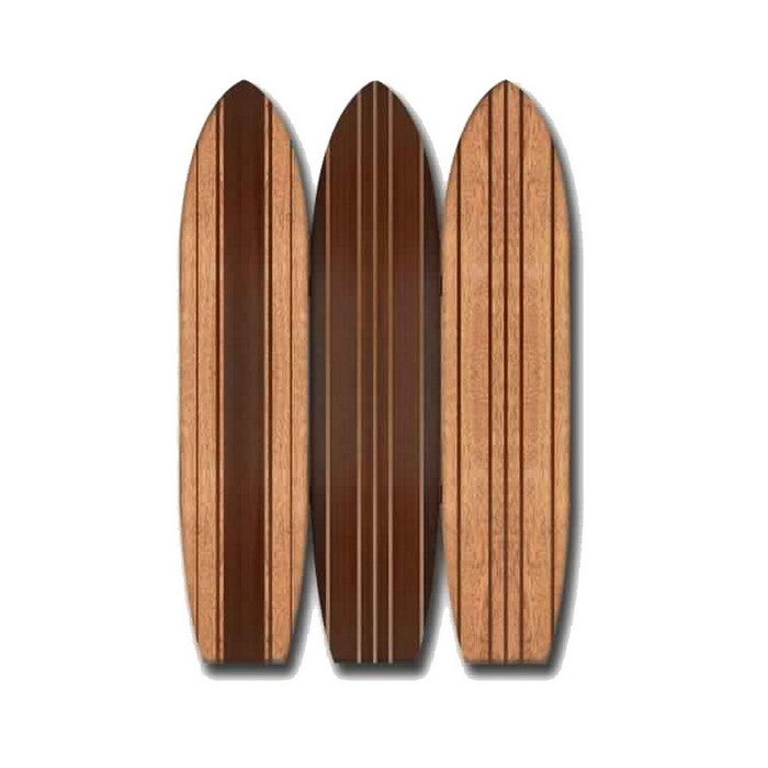 3 Panel Wooden Screen with Surfboard Shape Design, Brown