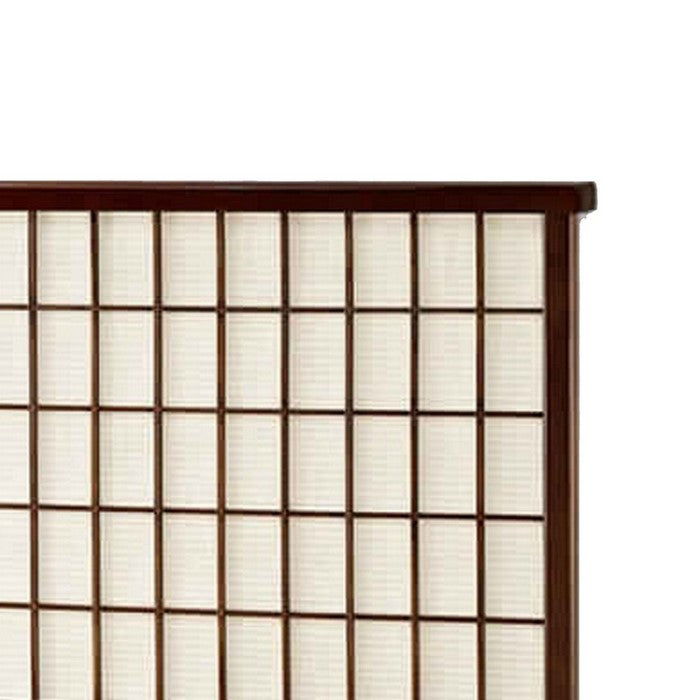 Wooden Screen Stand with Shoji and Jute Inlays, Walnut Brown