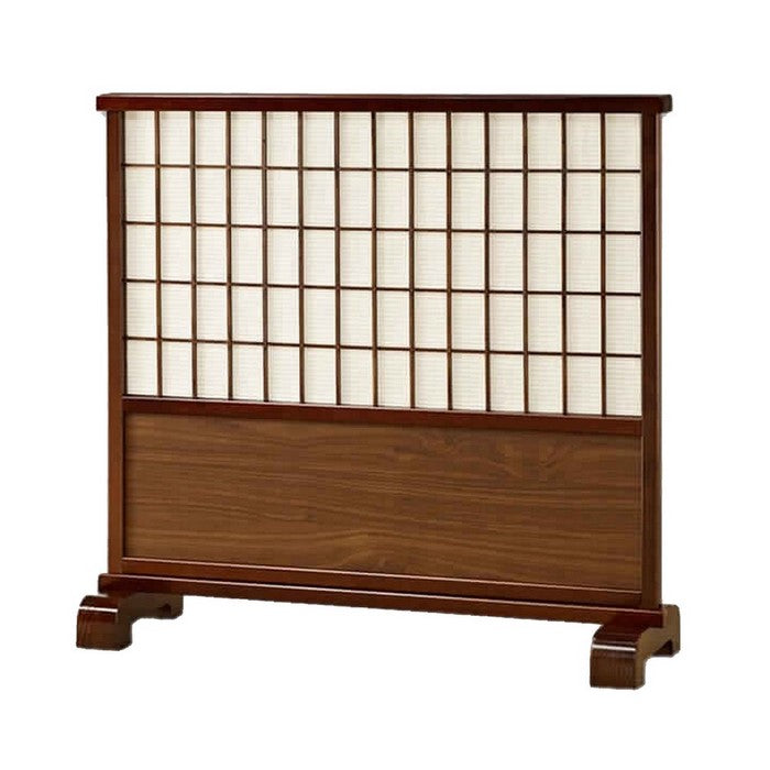 Wooden Screen Stand with Shoji and Jute Inlays, Walnut Brown