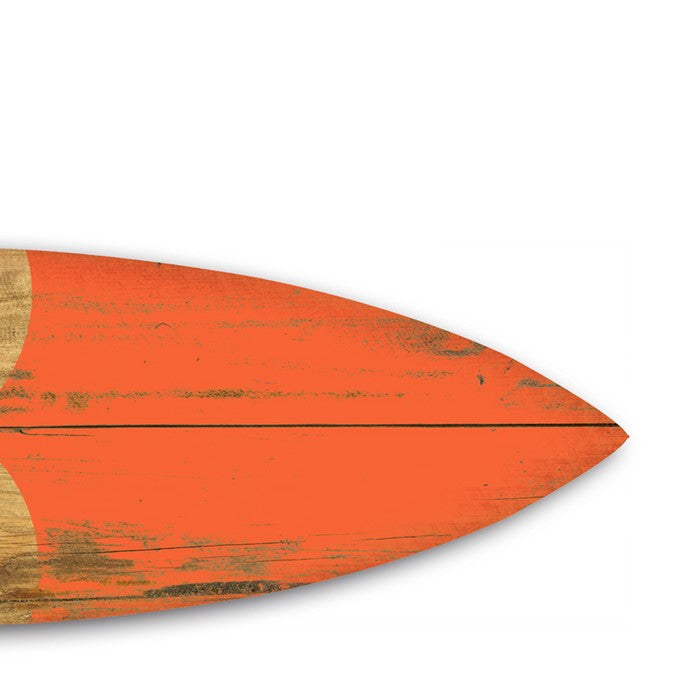Wooden Surfboard Shaped Wall Art with Mounting Hardware, Brown and Orange