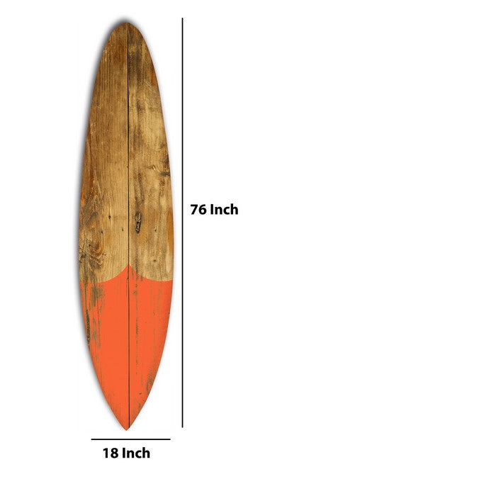 Wooden Surfboard Shaped Wall Art with Mounting Hardware, Brown and Orange