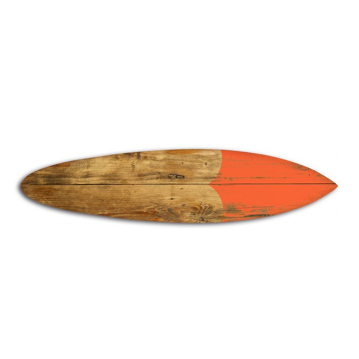Wooden Surfboard Shaped Wall Art with Mounting Hardware, Brown and Orange