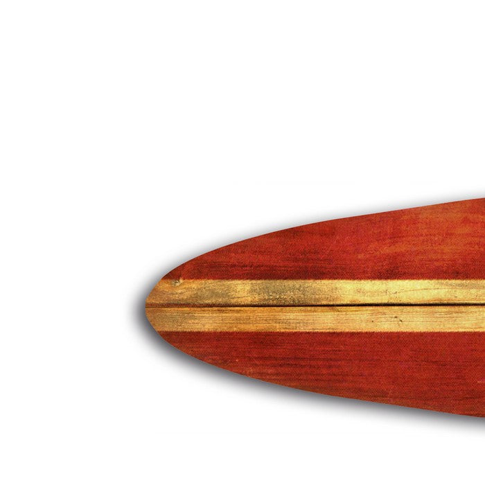 Wooden Surfboard Shaped Wall Art with Mounting Hardware, Brown and Red