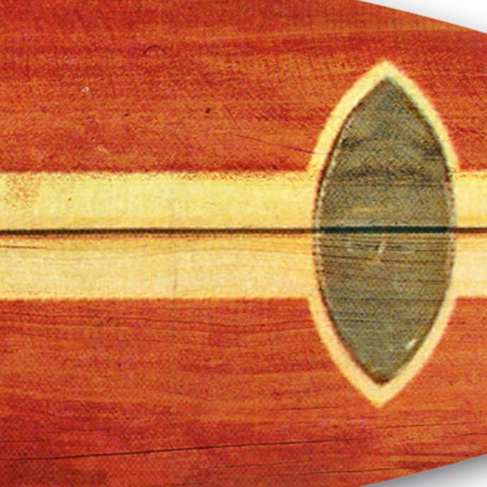 Wooden Surfboard Shaped Wall Art with Mounting Hardware, Brown and Red