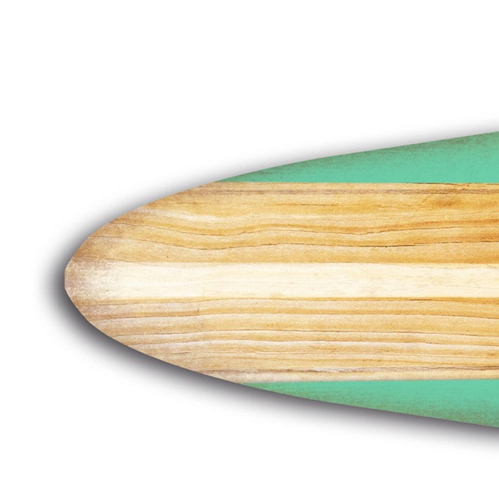 Wooden Surfboard Shape Wall Art with Mounting Hardware, Brown and Aqua Blue