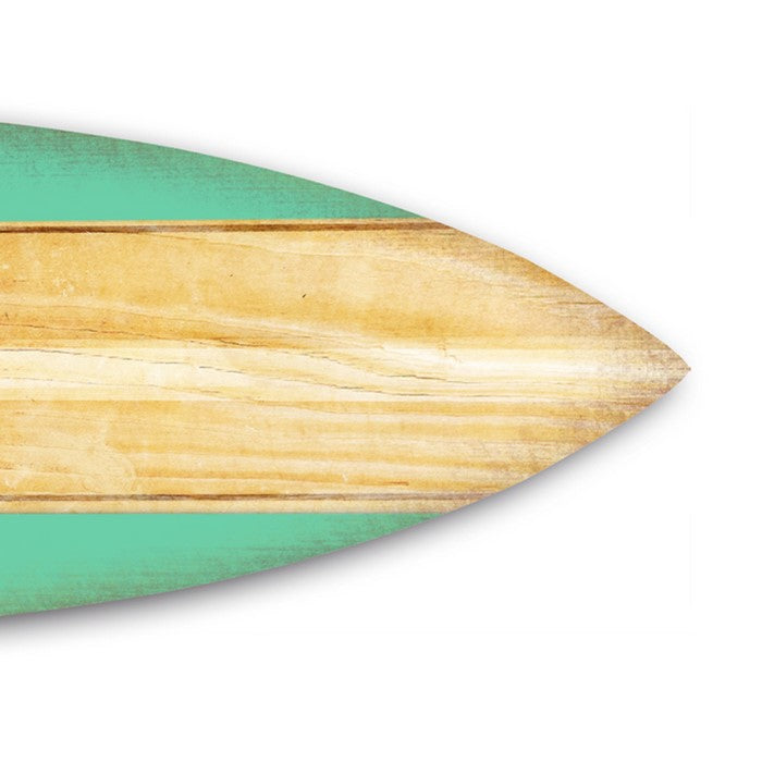 Wooden Surfboard Shape Wall Art with Mounting Hardware, Brown and Aqua Blue