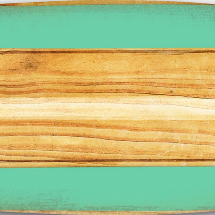 Wooden Surfboard Shape Wall Art with Mounting Hardware, Brown and Aqua Blue