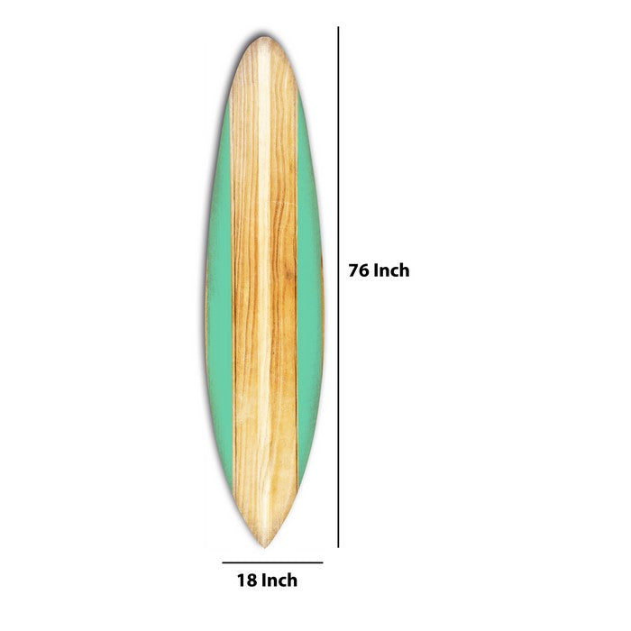 Wooden Surfboard Shape Wall Art with Mounting Hardware, Brown and Aqua Blue
