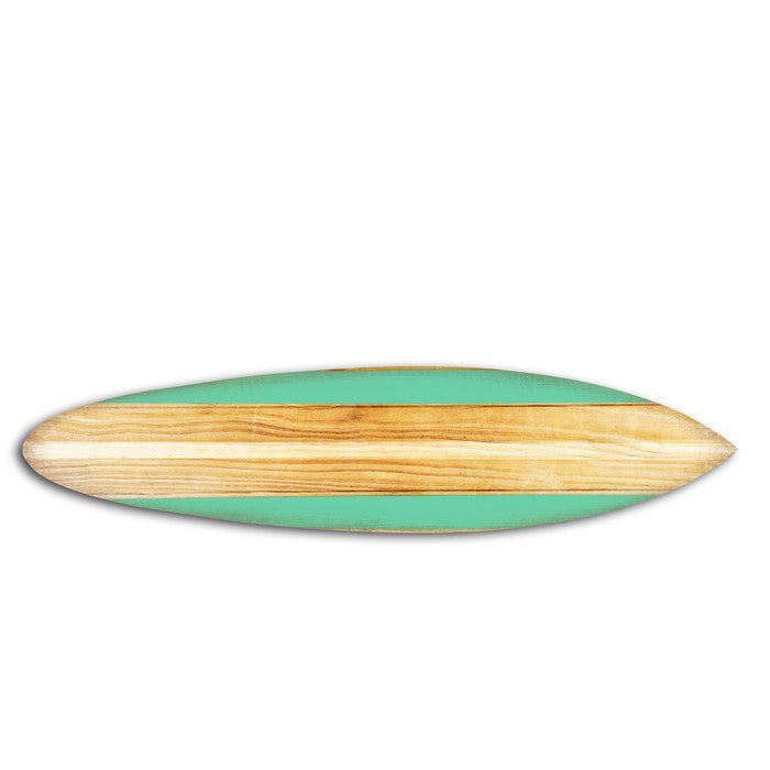 Wooden Surfboard Shape Wall Art with Mounting Hardware, Brown and Aqua Blue