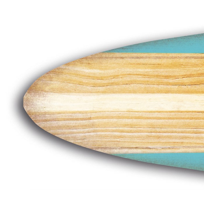 Wooden Surfboard Shaped Wall Art with Mounting Hardware, Brown and Blue
