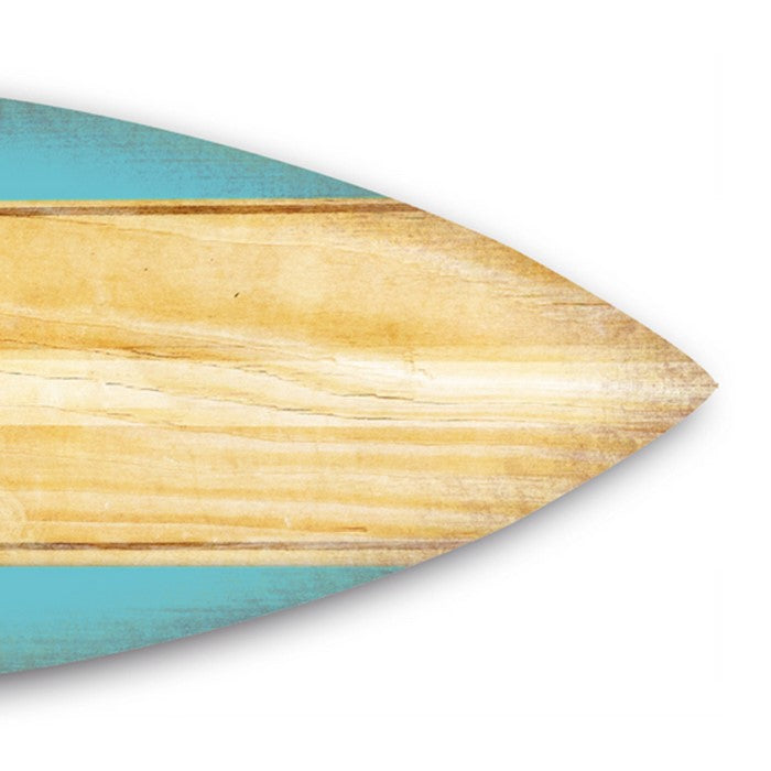 Wooden Surfboard Shaped Wall Art with Mounting Hardware, Brown and Blue
