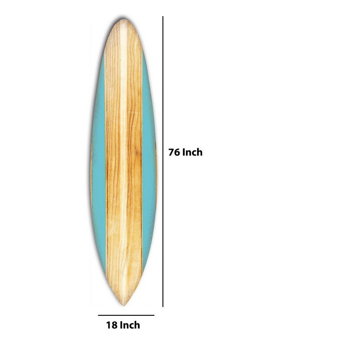 Wooden Surfboard Shaped Wall Art with Mounting Hardware, Brown and Blue