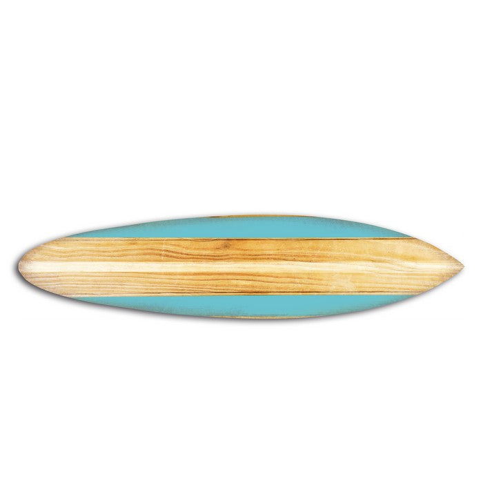 Wooden Surfboard Shaped Wall Art with Mounting Hardware, Brown and Blue