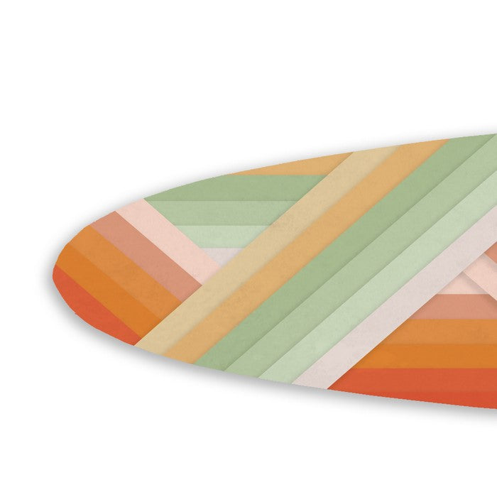 Wooden Surfboard Wall Art with Chevron and Stripe Print, Multicolor