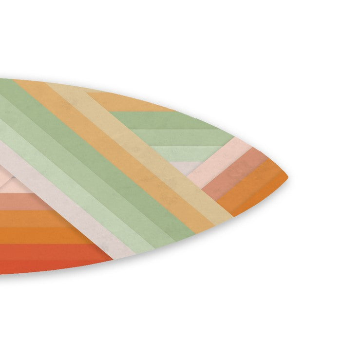 Wooden Surfboard Wall Art with Chevron and Stripe Print, Multicolor