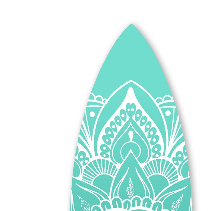Wooden Surfboard Wall Art with Medallion Print, Blue and White