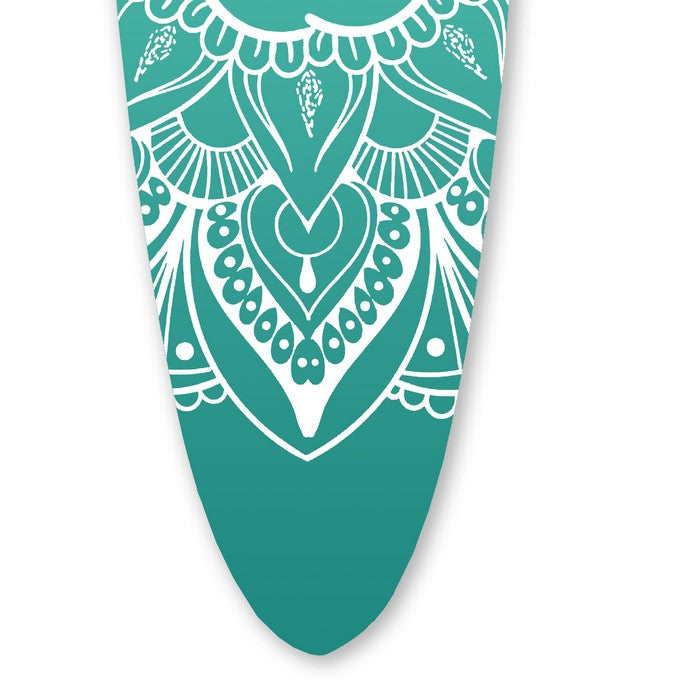 Wooden Surfboard Wall Art with Medallion Print, Blue and White