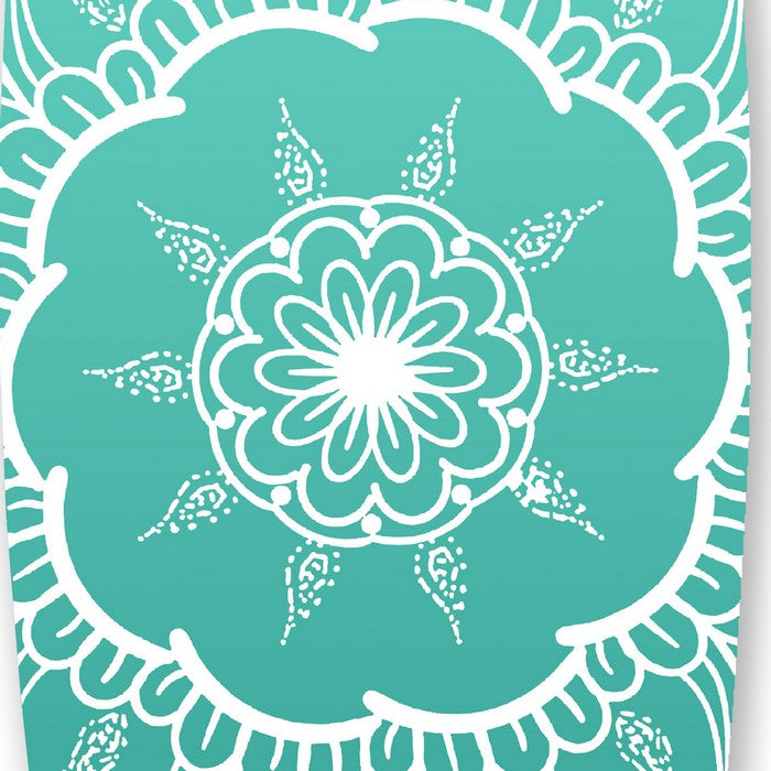 Wooden Surfboard Wall Art with Medallion Print, Blue and White
