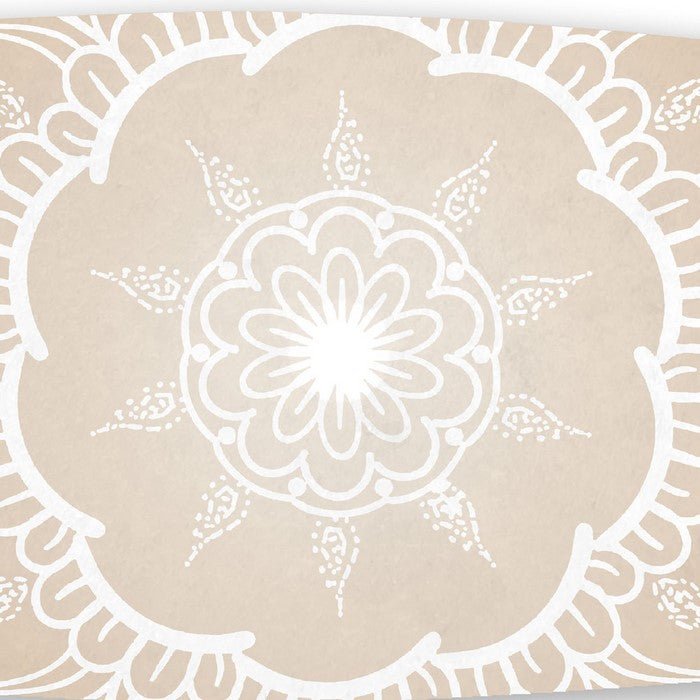 Wooden Surfboard Wall Art with Medallion Print, Brown and White