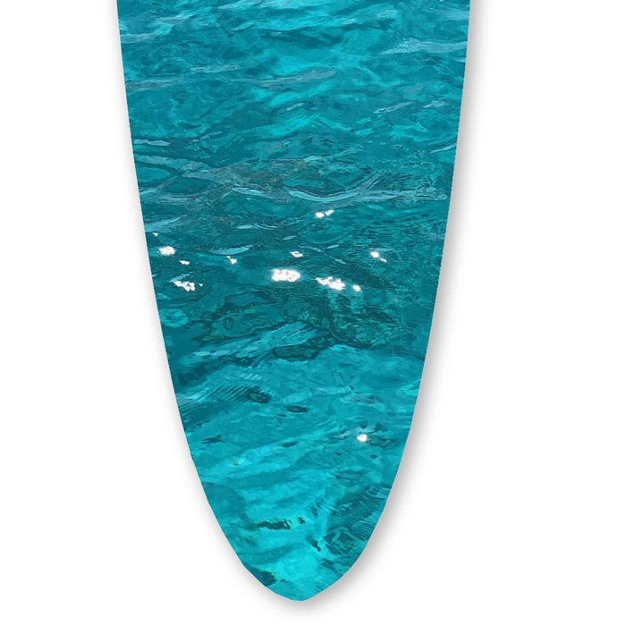 Wooden Surfboard Wall Art with Ocean Print, Glossy Blue