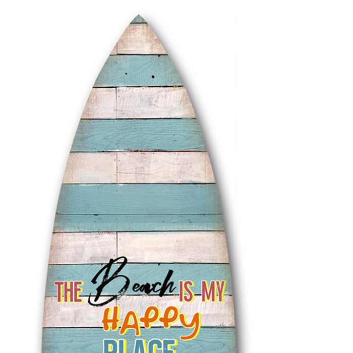 Wooden Surfboard Wall Art with Lighthouse Print and Typography, Multicolor