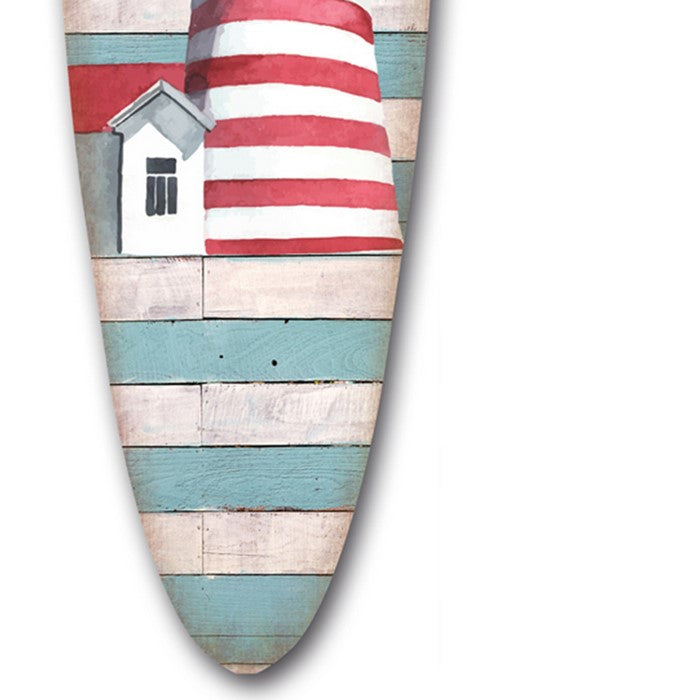 Wooden Surfboard Wall Art with Lighthouse Print and Typography, Multicolor