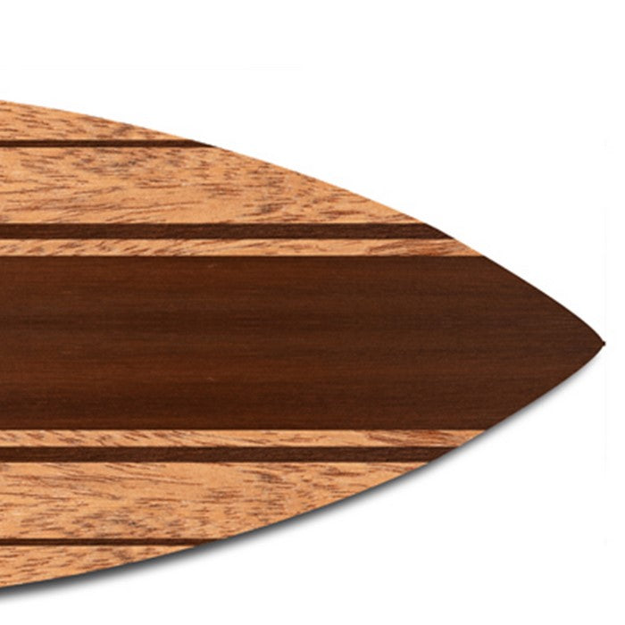 Wooden Surfboard Wall Art with Block Stripe Print, Brown