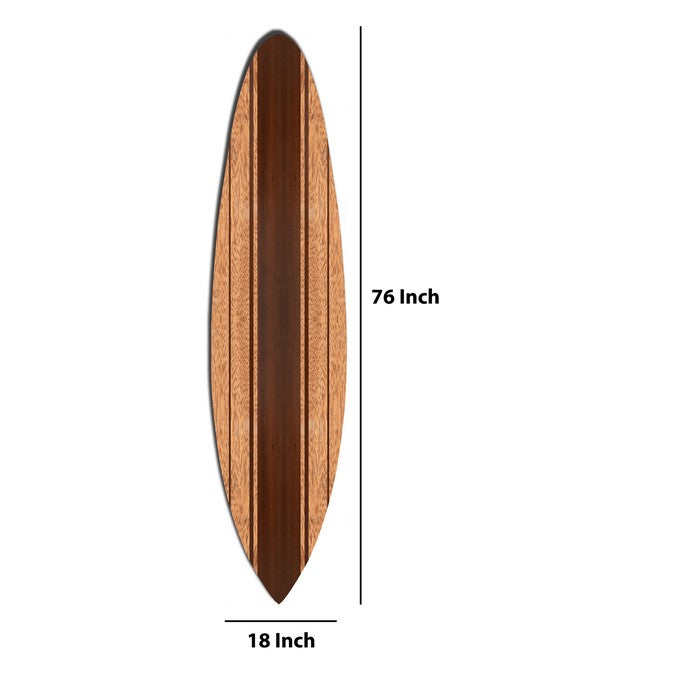Wooden Surfboard Wall Art with Block Stripe Print, Brown