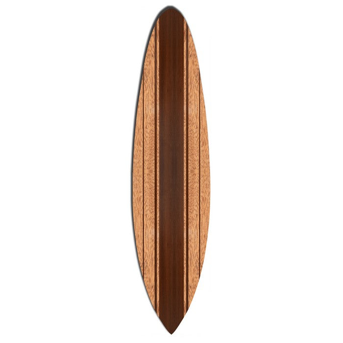 Wooden Surfboard Wall Art with Block Stripe Print, Brown
