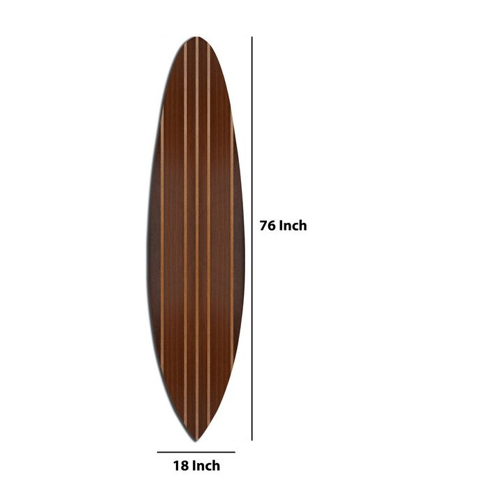Contemporary Style Wooden Surfboard Wall Art with Stripe Print, Brown