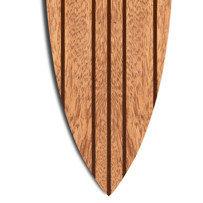 Contemporary Wooden Surfboard Wall Art with Block Stripe Print, Brown