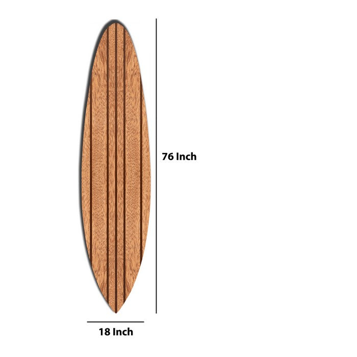 Contemporary Wooden Surfboard Wall Art with Block Stripe Print, Brown