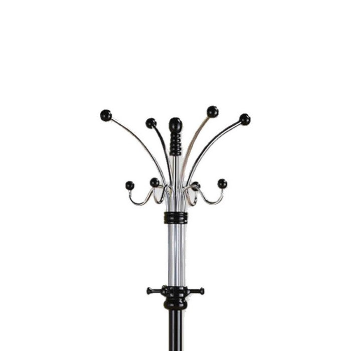 Metal Pole Coat Rack with Round Base and Multiple Hooks, Black