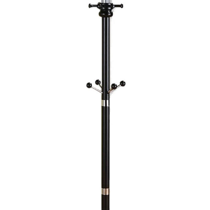 Metal Pole Coat Rack with Round Base and Multiple Hooks, Black