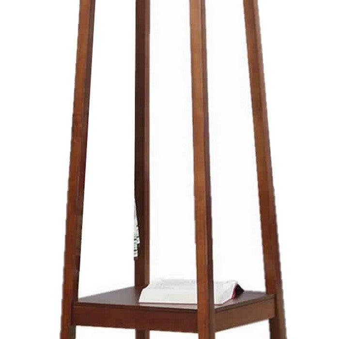 Wooden Frame Hall Stand with 8 Dual Hooks and 3 Shelves, Cherry Brown