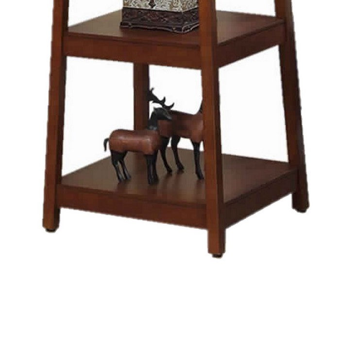 Wooden Frame Hall Stand with 8 Dual Hooks and 3 Shelves, Cherry Brown