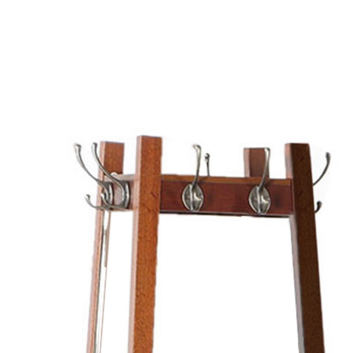 Wooden Swivel Hall Stand with Mirror and Multiple Hooks, Cherry Brown