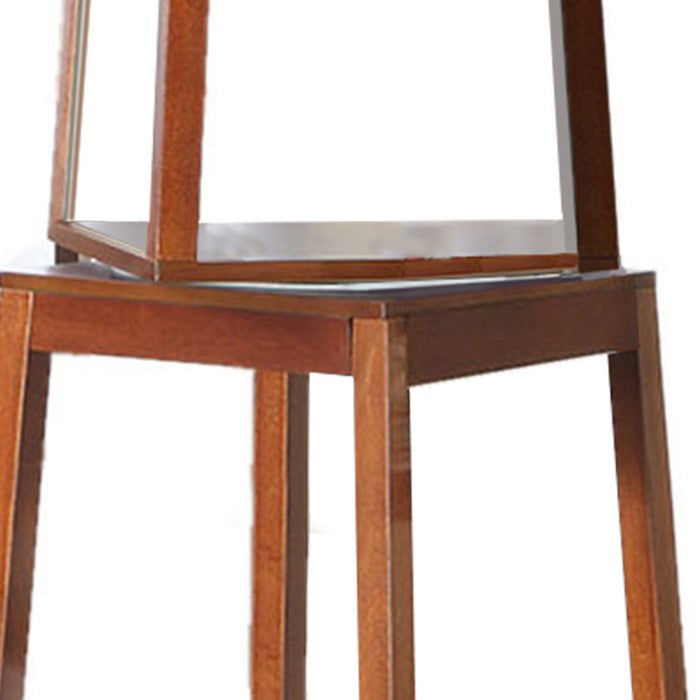 Wooden Swivel Hall Stand with Mirror and Multiple Hooks, Cherry Brown