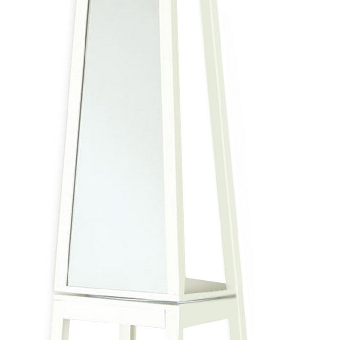 Wooden Frame Swivel Hall Stand with Mirror and Multiple Hooks, White