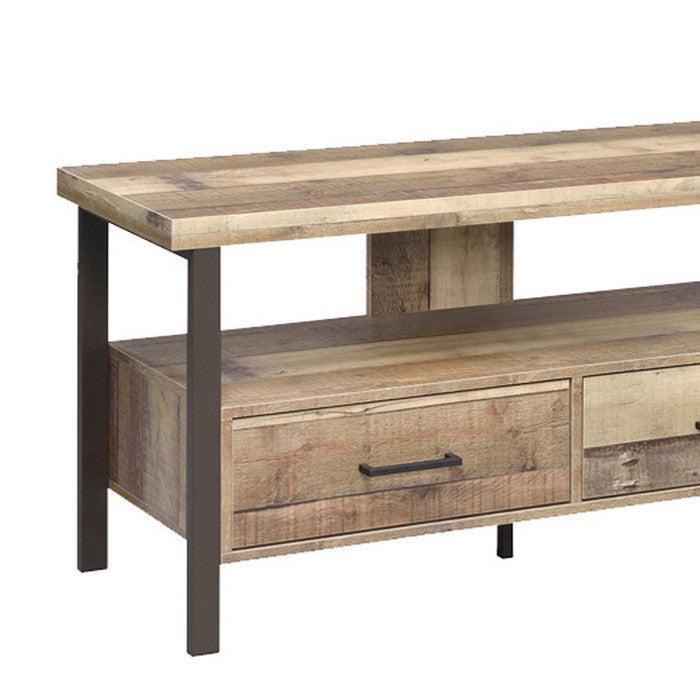 48 Inch Wooden TV Console with 2 Storage Drawers and Open Shelf, Brown