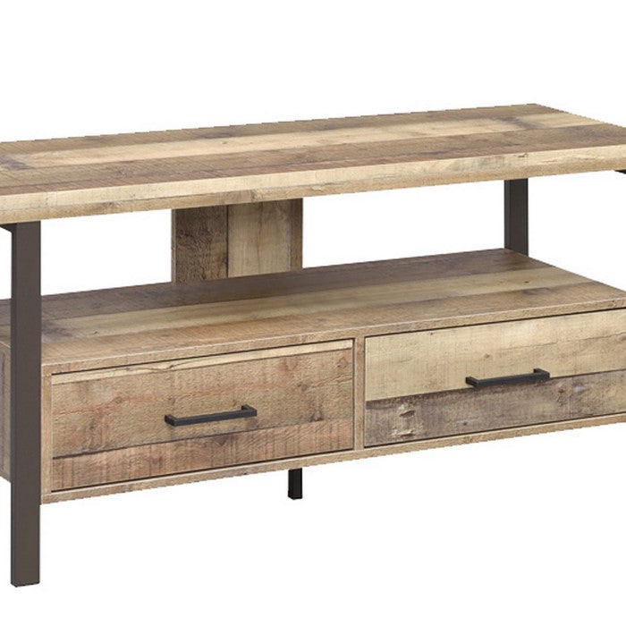 48 Inch Wooden TV Console with 2 Storage Drawers and Open Shelf, Brown