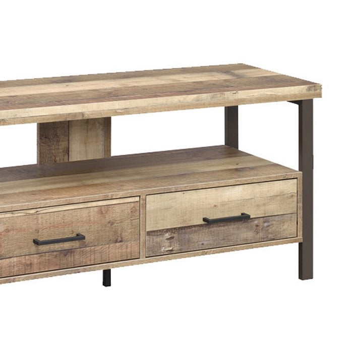 48 Inch Wooden TV Console with 2 Storage Drawers and Open Shelf, Brown