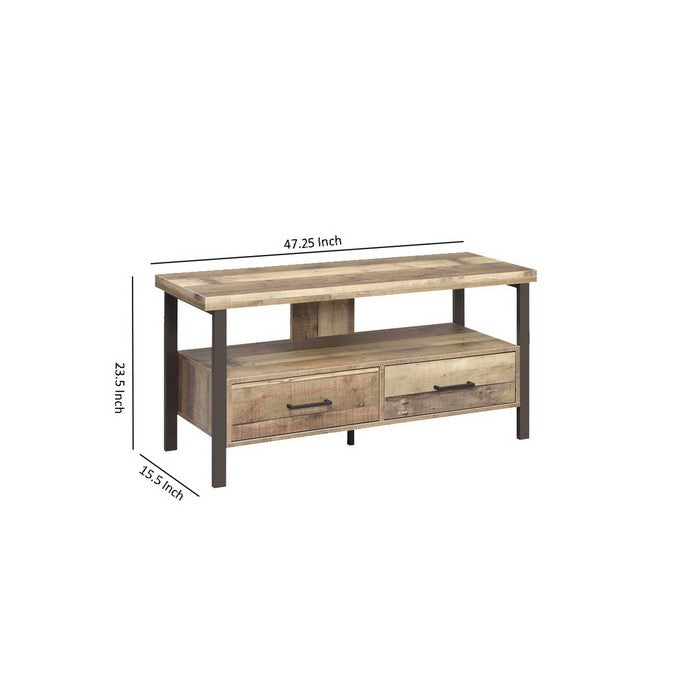 48 Inch Wooden TV Console with 2 Storage Drawers and Open Shelf, Brown