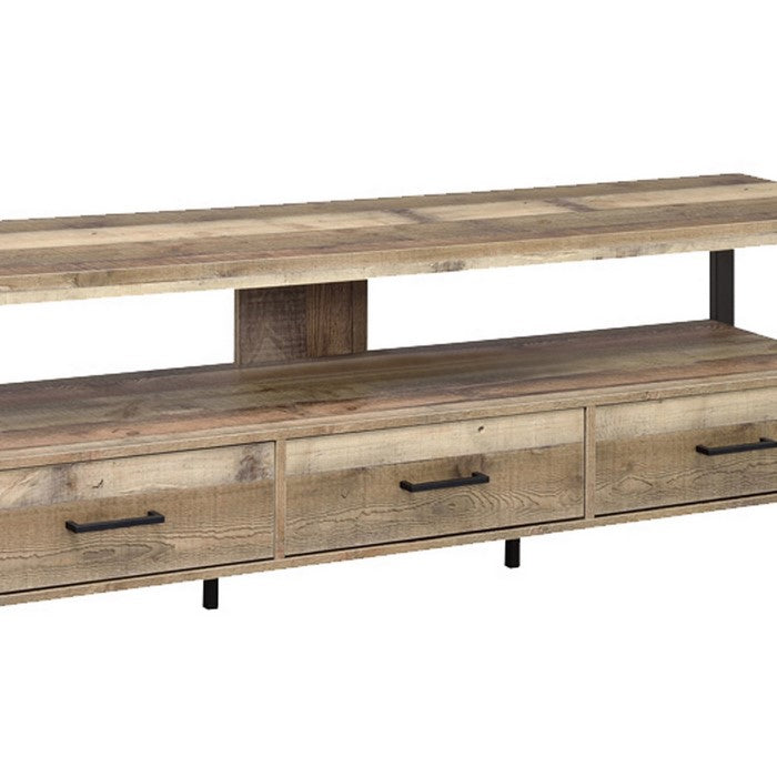 71 Inch Wooden TV Console with 3 Storage Drawers and Open Shelf, Brown